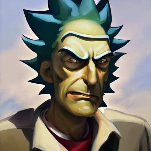 Prompt: greg manchess portrait painting of rick from rick and morty as overwatch character, medium shot, asymmetrical, profile picture, organic painting, sunny day, matte painting, bold shapes, hard edges, street art, trending on artstation, by huang guangjian and gil elvgren and brom