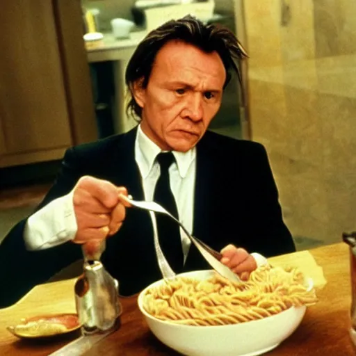 Image similar to Harvey Keitel eating pasta in American Psycho (1999)