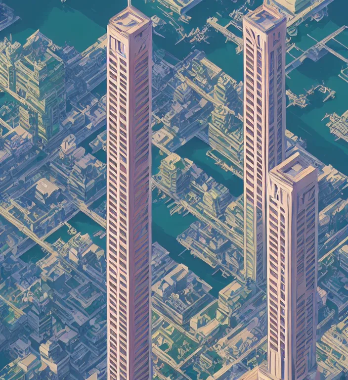 Image similar to beautiful isometric fractal totem in hong kong, shot from drone, trending on artstation art by james gilleard and edward hopper, highly detailed, cg society contest winner