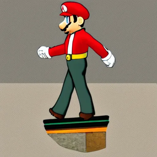 Image similar to mario as prison camp guard marching, wwii, officers uniform, cartoon style