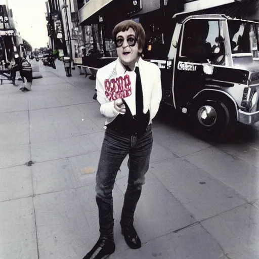 Image similar to elton john lennon in hollywood street, polaroid photo, perfect photo, photo pinterest