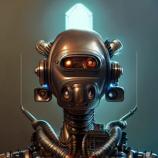 Image similar to low angle shot of a cyberpunk gazmask robot character, intricate, elegant, highly detailed, centered, digital painting, artstation, concept art, smooth, sharp focus, illustration, artgerm, Tomasz Alen Kopera, Peter Mohrbacher, donato giancola, Joseph Christian Leyendecker, WLOP, Boris Vallejo