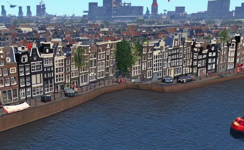 Image similar to Amsterdam in the style of GTA V, unreal engine