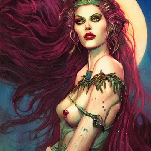 Image similar to portrait of princess of the dreamlands and moon beast, beautiful! coherent! by brom, deep colors, strong lines, high contrast