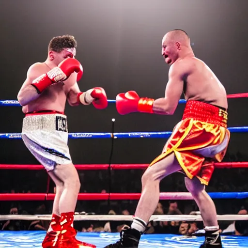 Image similar to photo of two clowns boxing in the ring, circus clowns, clowns, a clown throwing a punch, hbo showtime boxing, sports photography