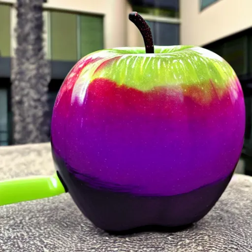 Image similar to apple with purple and yellow swirl paint finish