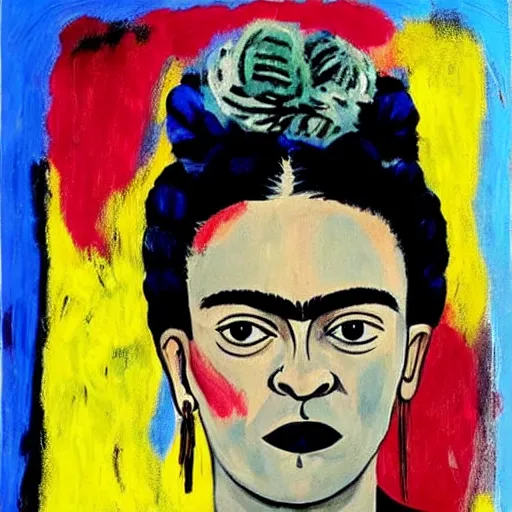 Image similar to painting of frida kahlo by jean - michel basquiat