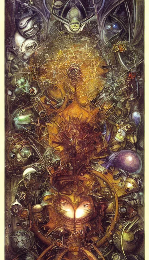 Prompt: techno artwork, by brian froud