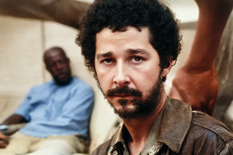 Prompt: shia labeouf plays john shaft in shaft in africa, a metro - goldwyn - mayer production, 3 5 mm panavision r 2 0 0, color