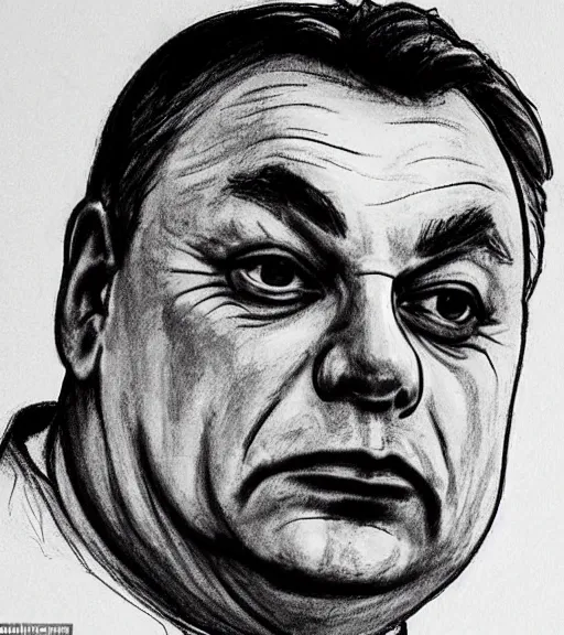 Image similar to news crime suspect sketch of hungarian prime minister viktor orban, hand drawn police sketch of a wanted person