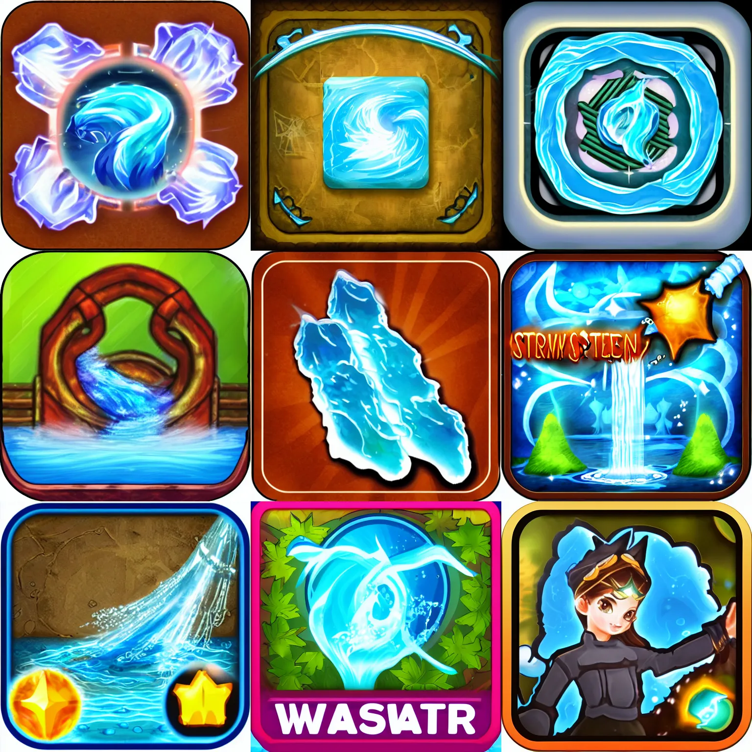 Prompt: water stream magic skill icon