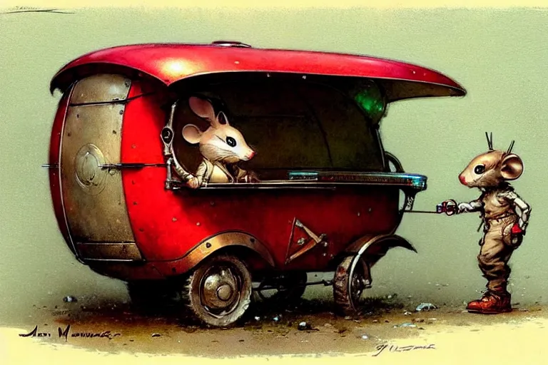 Image similar to adventurer ( ( ( ( ( 1 9 5 0 s retro future robot android mouse wagon store. muted colors. ) ) ) ) ) by jean baptiste monge!!!!!!!!!!!!!!!!!!!!!!!!! chrome red