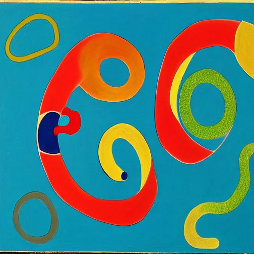 Prompt: ouroboros snake biting its own tail, tinted colours, highly detailed, award-winning painting in the style of Henri Matisse,