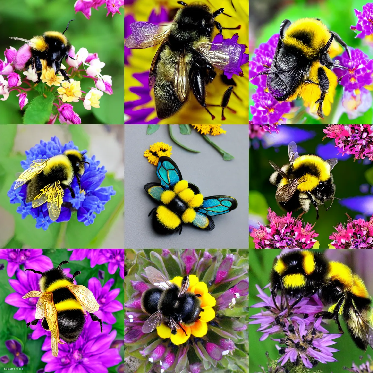 Prompt: composite bumblebee made of flowers
