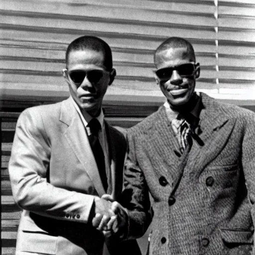 Prompt: vintage photograph of hunter s. thompson and malcolm x shaking hands with each other, very detailed, very intricate,