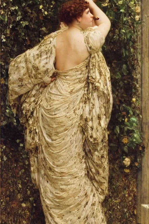Prompt: a still of ashley graham in a lawrence alma tadema romantic painting
