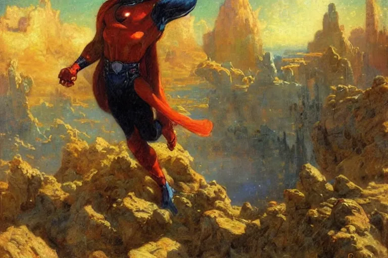 Image similar to portrait of omni - man conquering a planet. art by gaston bussiere.