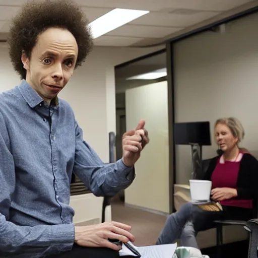 Image similar to malcolm gladwell in an office break room