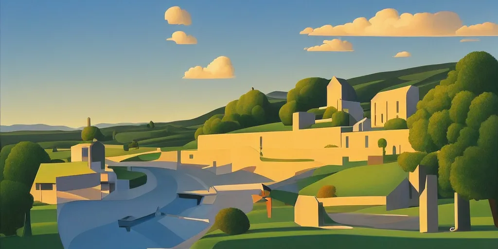 Image similar to dreaming of france, blue sky, summer evening, kenton nelson