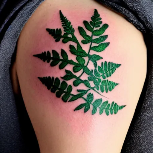 Image similar to tattoo of a fern leave, solid black borders, professional photography, 8k, trending