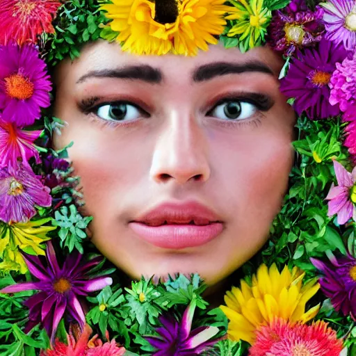 Prompt: a face made of flowers