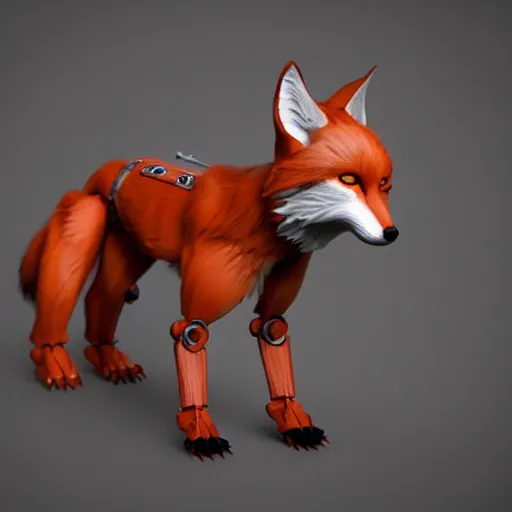 Image similar to a robotic fox, 3 d render, unreal engine