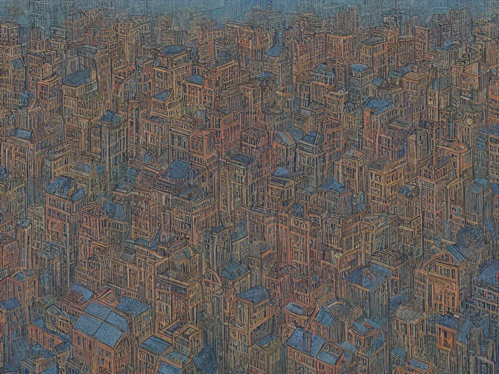 Image similar to A 1920 city filled with copies of the same woman over and over, long distance shot, fantasy art, 4k