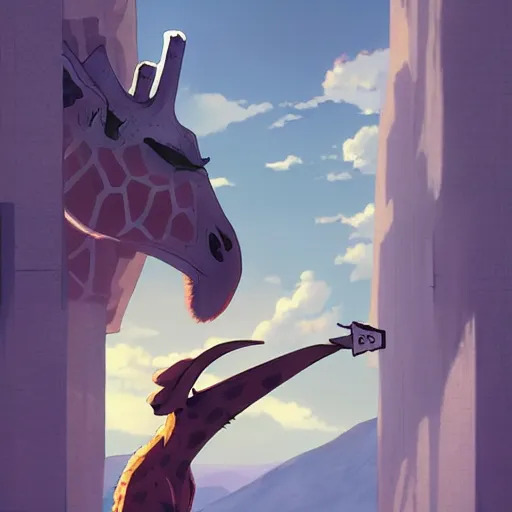 Image similar to a strong giraffe at the gym, illustration concept art anime key visual trending pixiv fanbox by wlop and greg rutkowski and makoto shinkai and studio ghibli and kyoto animation symmetrical facial features
