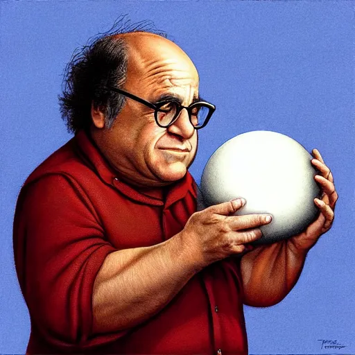 Prompt: Danny Devito pondering his Orb by Todd Lockwood