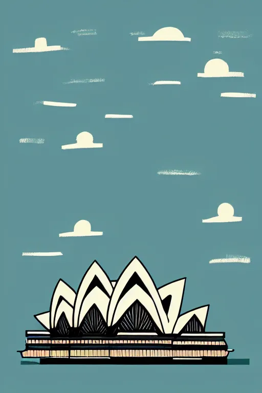 Image similar to sydney opera, illustration, in the style of katinka reinke