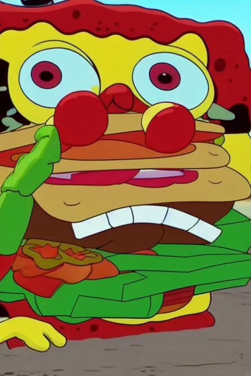 Image similar to sifi spongebob fight mr crabs for a burger