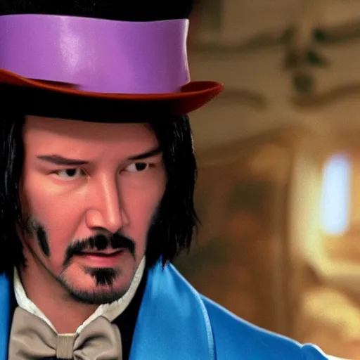 Image similar to Keanu reeves as Willy Wonka 4K quality super realistic