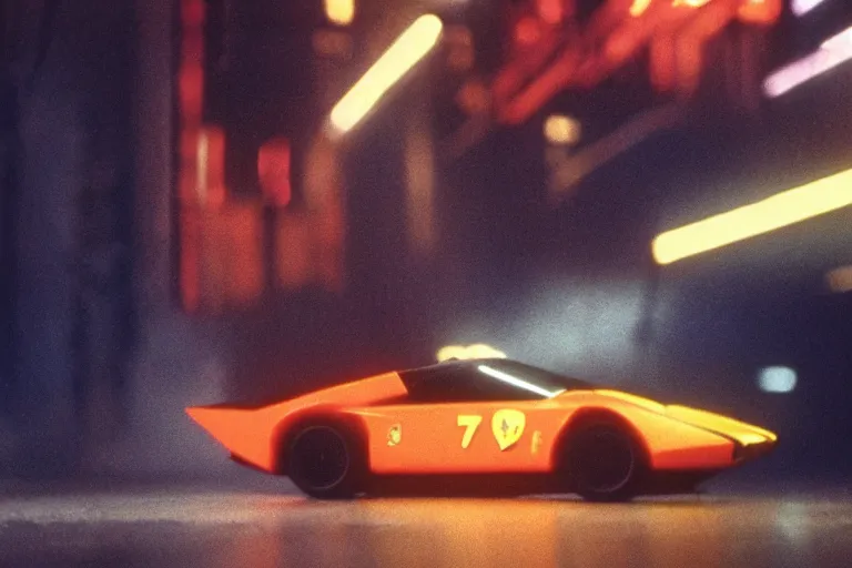 Prompt: film still of a flying Ferrari in Bladerunner, 8k,