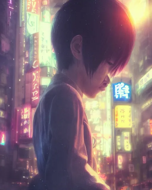 Image similar to portrait of a dream guide in night tokyo by makoto sinkai,cyberpunk, greg rutkowski, perfect face, fine details