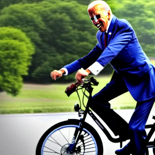 Image similar to ultra realistic photo of joe biden falling off of his bike, film, perfect face, in the style of a candid photo, perfect face