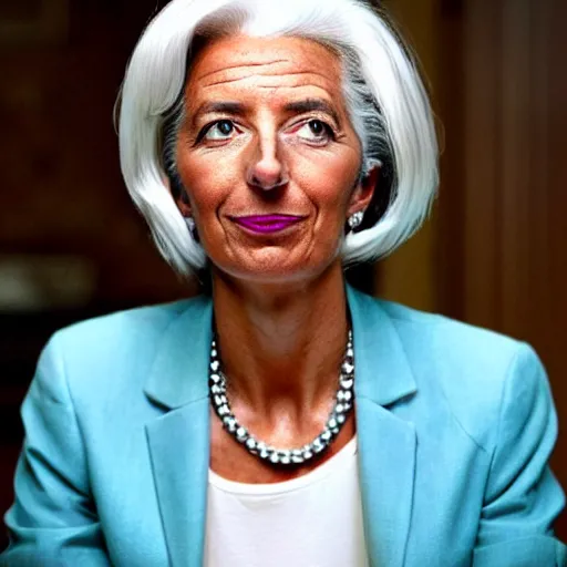 Prompt: Christine Lagarde with colorful clown makeup all over his face