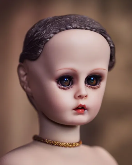 Image similar to high quality presentation photo of an impressive Bruce willis porcelain doll in the style of mark ryden photography 4k, f1.8 anamorphic, bokeh, 4k, Canon, Nikon