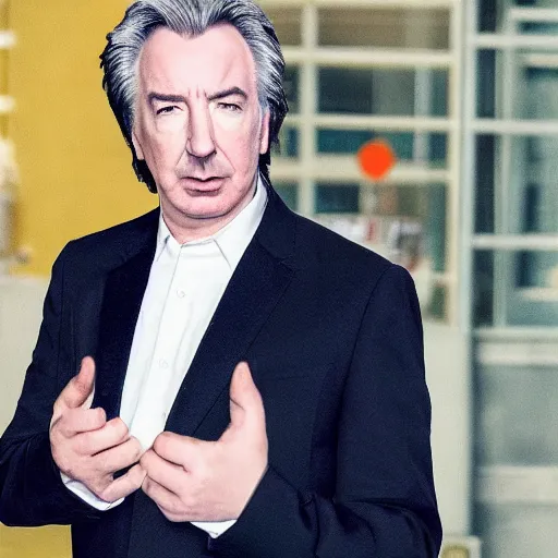 Prompt: Alan Rickman wearing a suit in a grand theft auto 5 loading screen