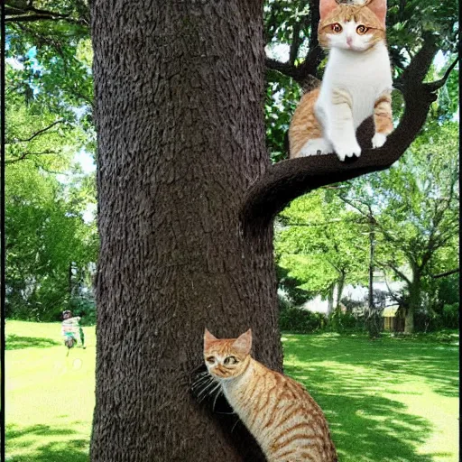 Image similar to - Many Different Cats Climbing Large Tree