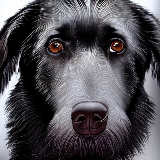 Image similar to portrait of a black wolfhound, beautiful, hyper realistic, highly detailed