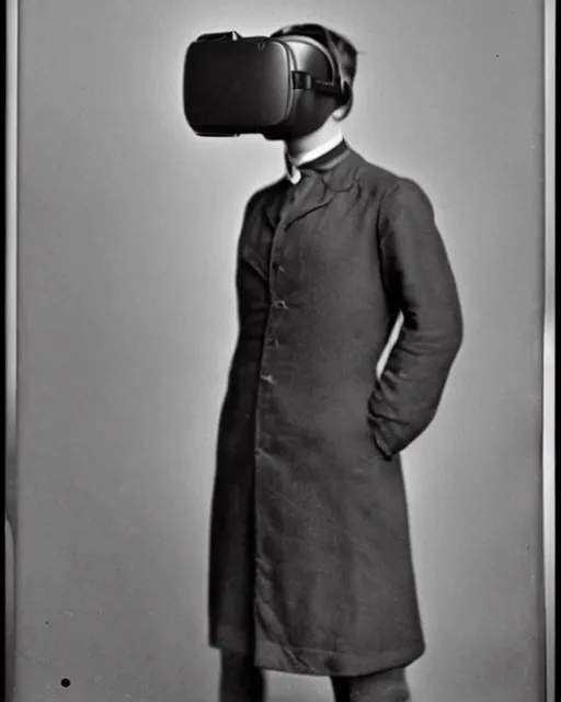 Image similar to 1 9 0 0 s photo of a person wearing a vr virtual reality headset