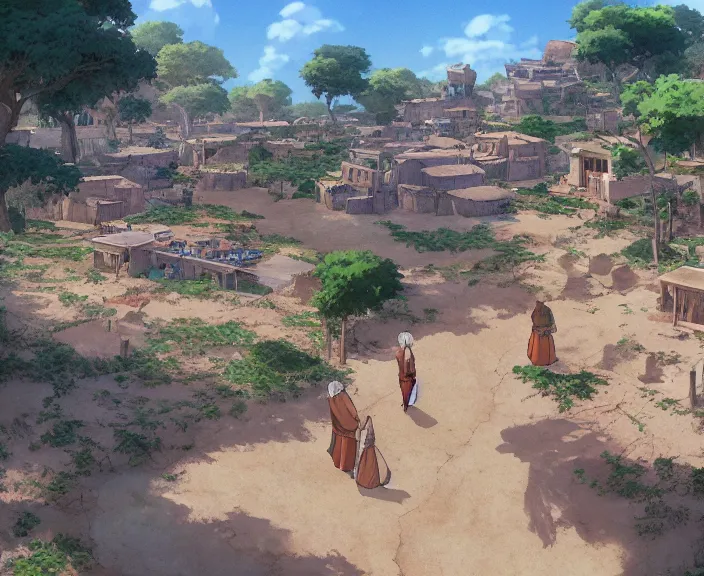 Prompt: A Mesopotamian village on the coast, peaceful and serene, incredible perspective, soft lighting, anime scenery by Makoto Shinkai and studio ghibli, very detailed