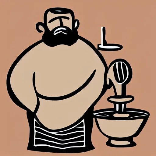 Image similar to bearded man turns bowl on lathe, vector art, simple, clean