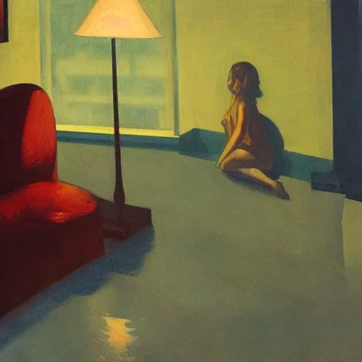 Image similar to A ghost in a living room flooded by water by Edward hopper