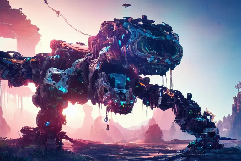 Image similar to snapmaw machine mecanical creature robot of horizon forbidden west horizon zero dawn bioluminiscence global illumination ray tracing hdr fanart arstation by ian pesty and alena aenami artworks in 4 k