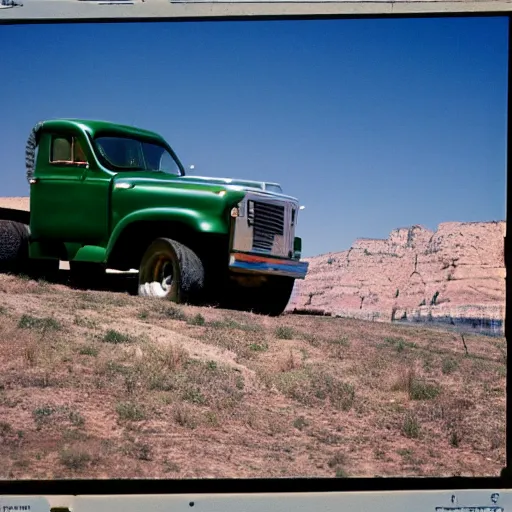 Image similar to photo, green river wyoming, off road truck, kodak ektachrome 1 2 0,