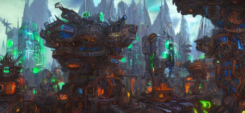 Image similar to world of warcraft futuristic, hyper detailed, cyberpunk