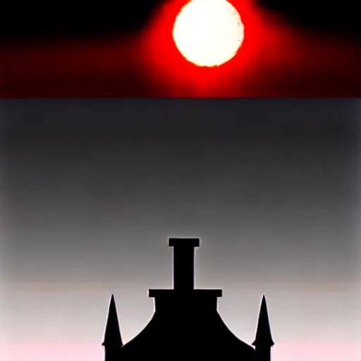 Image similar to gothic building under red sun eclipse from berserk