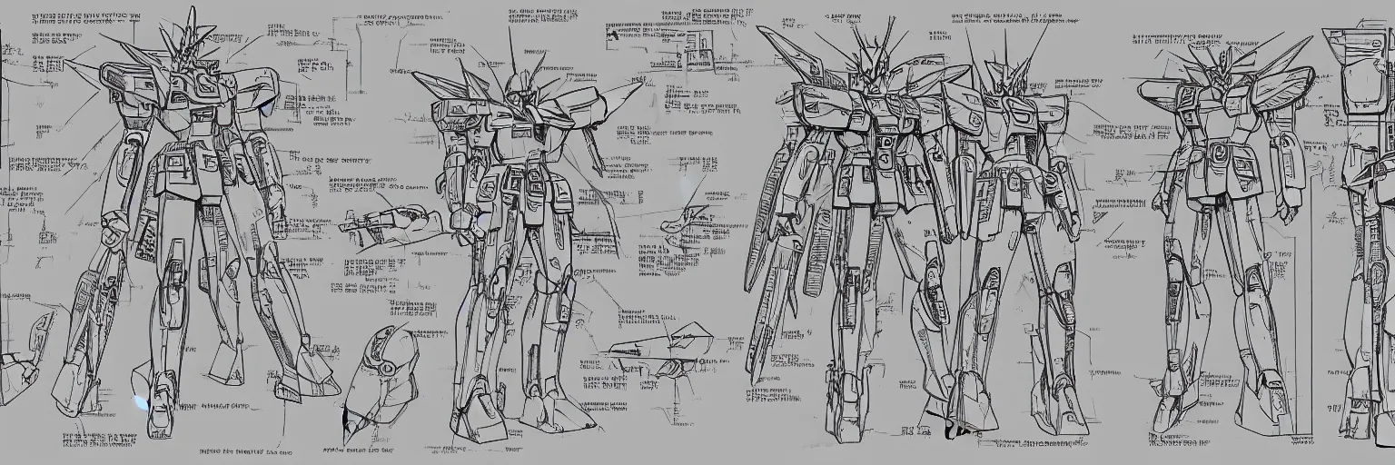 Image similar to highly detailed schematic, technical drawing, GUNDAM frame, parts, annotations