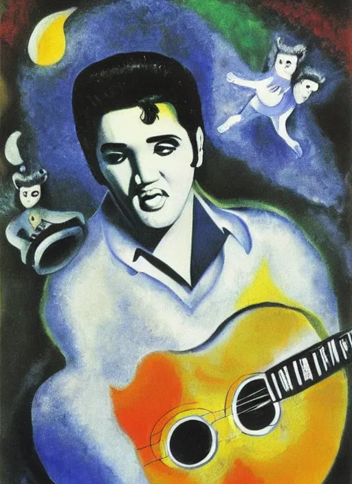 Image similar to oil painting of elvis presley by chagall